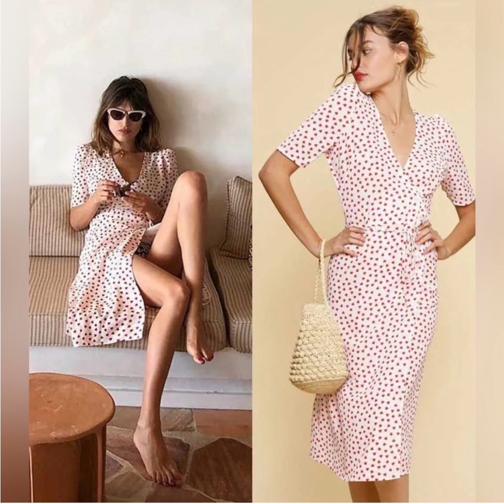 Rouje Gabin red Heart-Print Wrap Midi Dress EU 38 / US 6